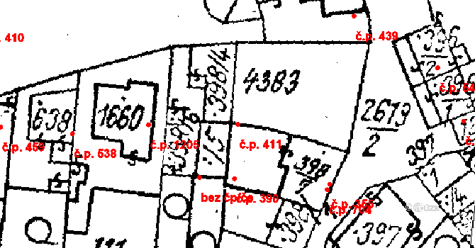 Lanžhot 411 na parcele st. 398/4 v KÚ Lanžhot, Katastrální mapa