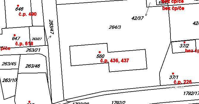 Dolní Bousov 436,437 na parcele st. 560 v KÚ Dolní Bousov, Katastrální mapa