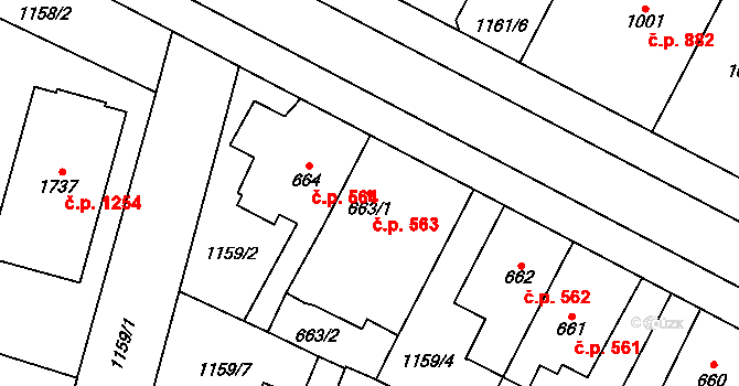 Třebechovice pod Orebem 563 na parcele st. 663/1 v KÚ Třebechovice pod Orebem, Katastrální mapa