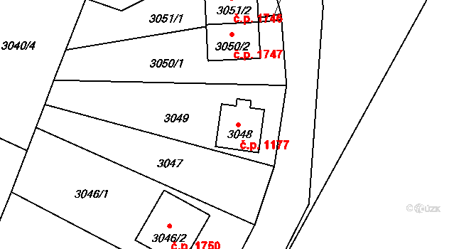 Děčín VI-Letná 1177, Děčín na parcele st. 3048 v KÚ Podmokly, Katastrální mapa