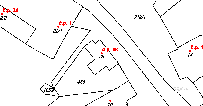 Krakořice 18, Šternberk na parcele st. 28 v KÚ Krakořice, Katastrální mapa