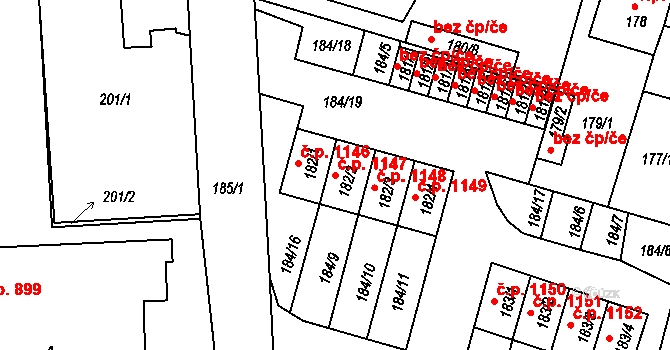 Hořovice 1147 na parcele st. 182/2 v KÚ Velká Víska, Katastrální mapa