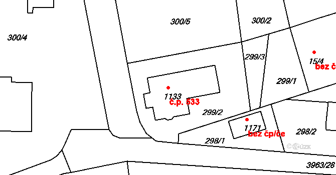 Borovany 533 na parcele st. 1133 v KÚ Borovany, Katastrální mapa