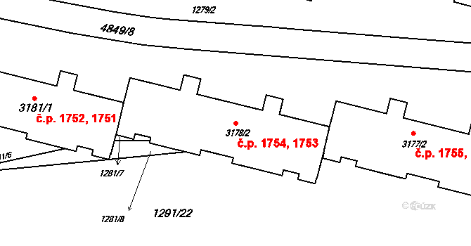 Rožnov pod Radhoštěm 1753,1754 na parcele st. 3178/2 v KÚ Rožnov pod Radhoštěm, Katastrální mapa