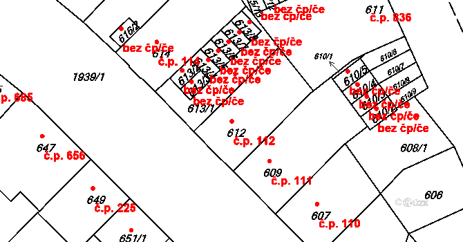 Klíše 112, Ústí nad Labem na parcele st. 612 v KÚ Klíše, Katastrální mapa