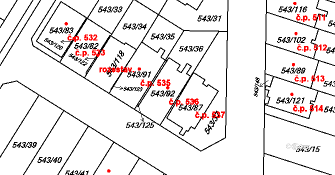 Petrovice u Karviné 536 na parcele st. 543/92 v KÚ Petrovice u Karviné, Katastrální mapa