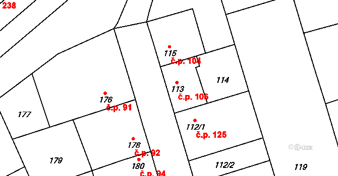 Třebestovice 106 na parcele st. 113 v KÚ Třebestovice, Katastrální mapa