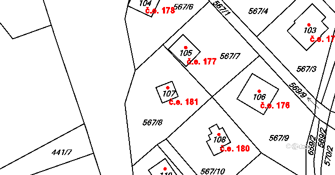 Řepčice 181, Velké Popovice na parcele st. 107 v KÚ Mokřany u Velkých Popovic, Katastrální mapa