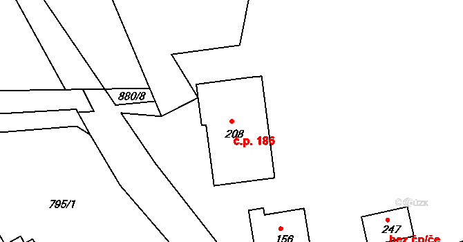 Unčín 186, Krupka na parcele st. 208 v KÚ Unčín u Krupky, Katastrální mapa