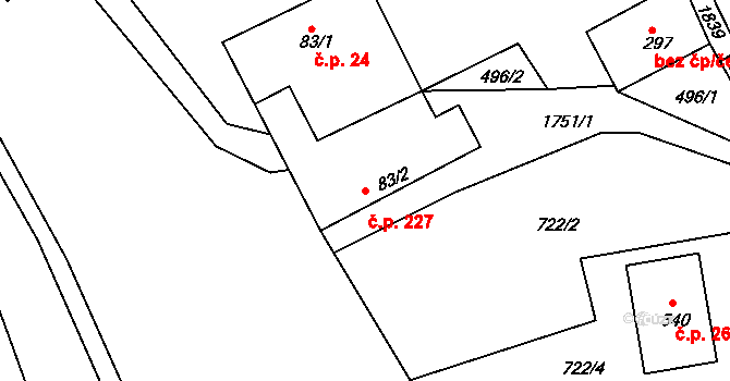 Trstěnice 227 na parcele st. 83/2 v KÚ Trstěnice u Litomyšle, Katastrální mapa