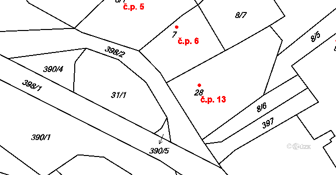 Chabrovice 13, Skopytce na parcele st. 28 v KÚ Chabrovice, Katastrální mapa