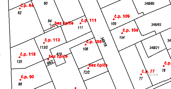 Černčice 105 na parcele st. 108 v KÚ Černčice u Loun, Katastrální mapa