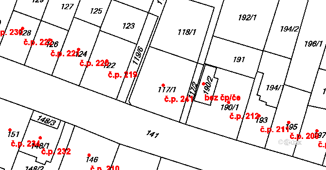 Řetenice 241, Teplice na parcele st. 117/1 v KÚ Teplice-Řetenice, Katastrální mapa