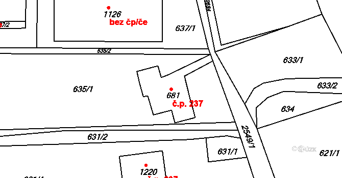 Česká Kamenice 237 na parcele st. 681 v KÚ Česká Kamenice, Katastrální mapa