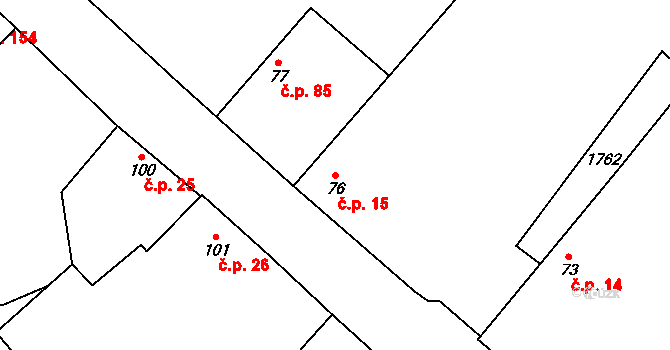 Čečelice 15 na parcele st. 76 v KÚ Čečelice, Katastrální mapa