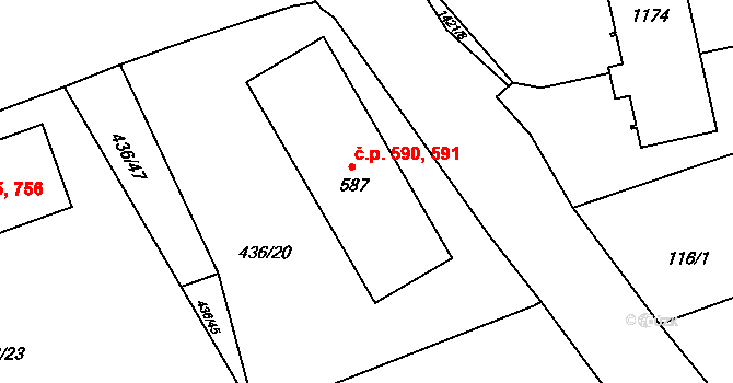 Blovice 590,591 na parcele st. 587 v KÚ Blovice, Katastrální mapa