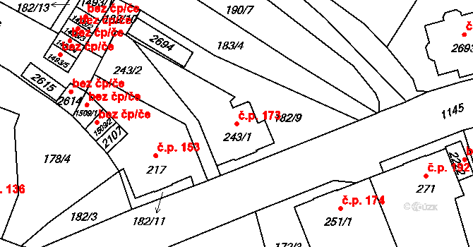 Úšovice 173, Mariánské Lázně na parcele st. 243/1 v KÚ Úšovice, Katastrální mapa
