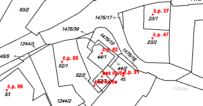 Lhovice 52, Švihov na parcele st. 44/1 v KÚ Lhovice, Katastrální mapa