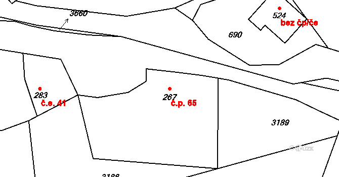 Olešnice v Orlických horách 65 na parcele st. 267 v KÚ Olešnice v Orlických horách, Katastrální mapa