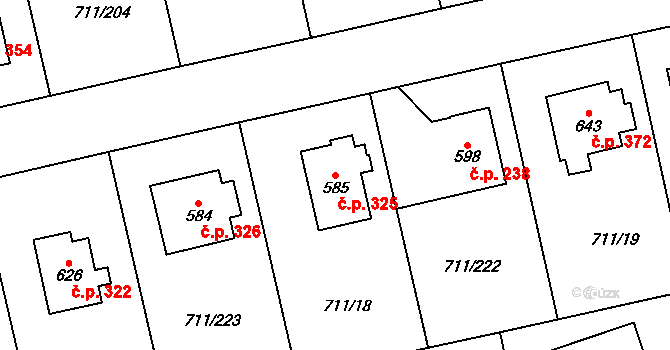 Daliměřice 325, Turnov na parcele st. 585 v KÚ Daliměřice, Katastrální mapa