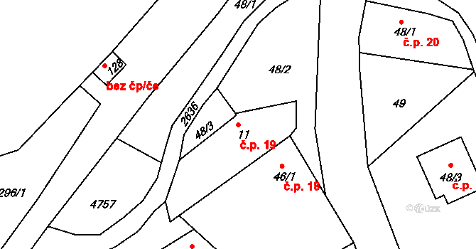 Český Rudolec 19 na parcele st. 11 v KÚ Český Rudolec, Katastrální mapa