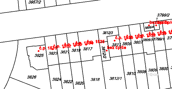 Žižkov 1535, Praha na parcele st. 3817/1 v KÚ Žižkov, Katastrální mapa