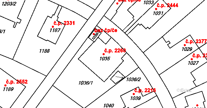 Smíchov 2260, Praha na parcele st. 1035 v KÚ Smíchov, Katastrální mapa