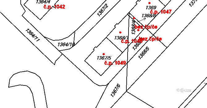 Vršovice 1049, Praha na parcele st. 1367/5 v KÚ Vršovice, Katastrální mapa