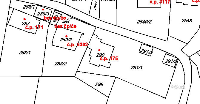 Záběhlice 175, Praha na parcele st. 290 v KÚ Záběhlice, Katastrální mapa