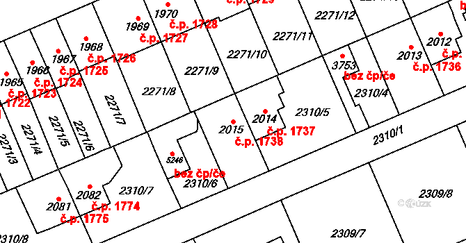 Dvůr Králové nad Labem 1738 na parcele st. 2015 v KÚ Dvůr Králové nad Labem, Katastrální mapa