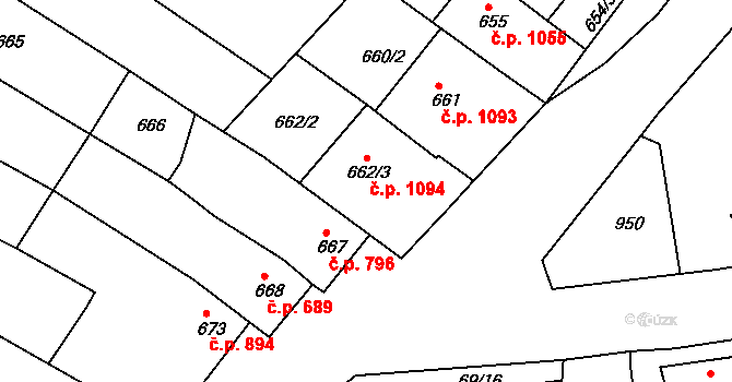 Mutěnice 1094 na parcele st. 662/3 v KÚ Mutěnice, Katastrální mapa