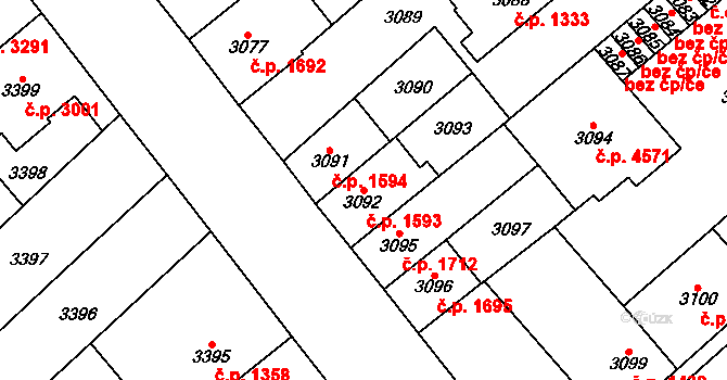 Chomutov 1593 na parcele st. 3092 v KÚ Chomutov I, Katastrální mapa