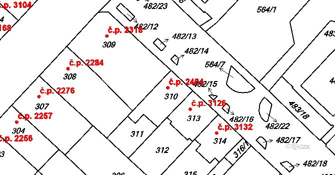Chomutov 2404 na parcele st. 310 v KÚ Chomutov II, Katastrální mapa