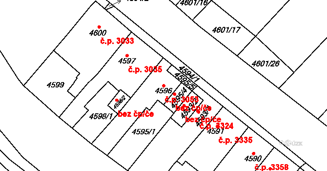 Chomutov 3053 na parcele st. 4596 v KÚ Chomutov I, Katastrální mapa