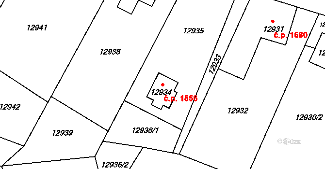 Vsetín 1556 na parcele st. 12934 v KÚ Vsetín, Katastrální mapa
