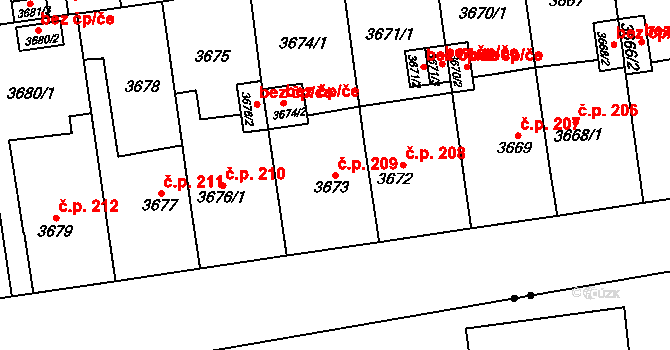 Božkov 209, Plzeň na parcele st. 3673 v KÚ Plzeň, Katastrální mapa