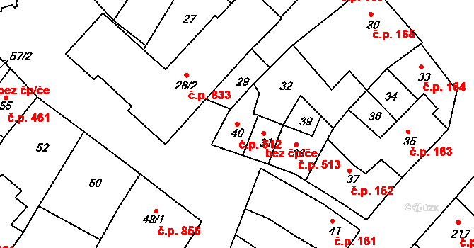 Dolní Kounice 512 na parcele st. 40 v KÚ Dolní Kounice, Katastrální mapa