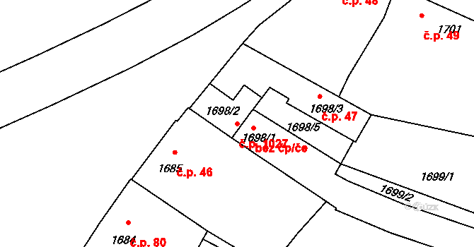 Pečky 1027 na parcele st. 1698/2 v KÚ Pečky, Katastrální mapa
