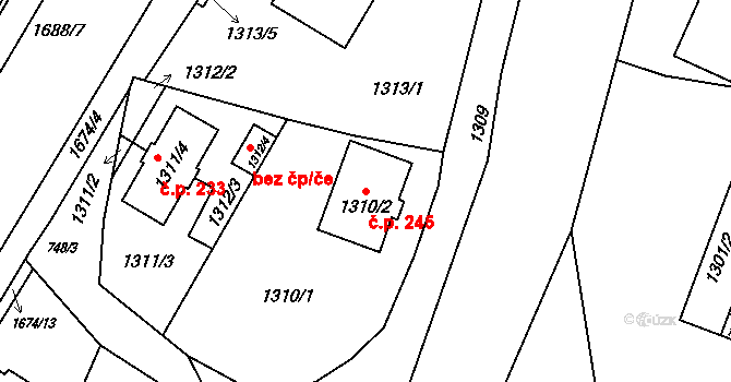 Kopřivnice 245 na parcele st. 1310/2 v KÚ Kopřivnice, Katastrální mapa