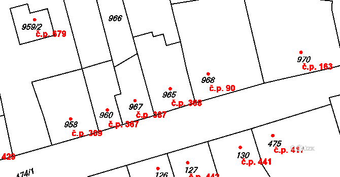 Týnec nad Labem 368 na parcele st. 965 v KÚ Týnec nad Labem, Katastrální mapa