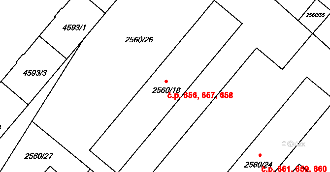 Hlouška 656,657,658, Kutná Hora na parcele st. 2560/18 v KÚ Kutná Hora, Katastrální mapa