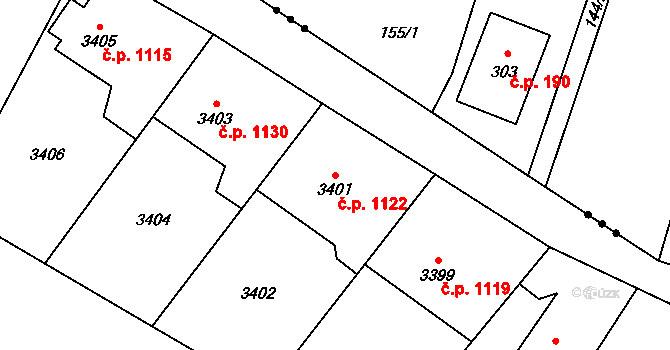Jablunkov 1122 na parcele st. 3401 v KÚ Jablunkov, Katastrální mapa