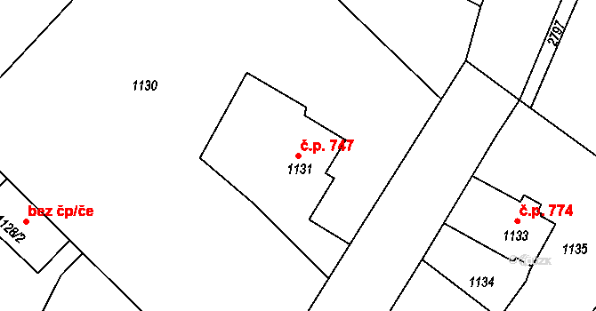 Šluknov 747 na parcele st. 1131 v KÚ Šluknov, Katastrální mapa