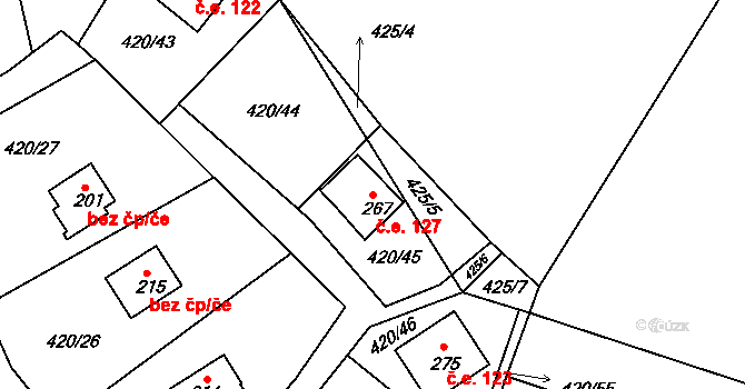 Bežerovice 127, Sudoměřice u Bechyně na parcele st. 267 v KÚ Bežerovice, Katastrální mapa