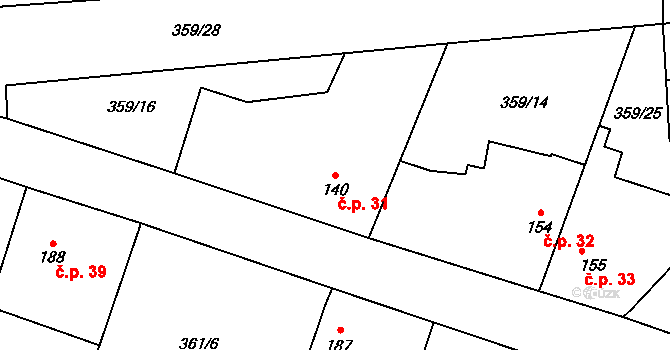 Želevčice 31, Slaný na parcele st. 140 v KÚ Dolín, Katastrální mapa
