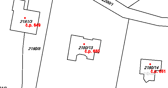 Útočiště 650, Klášterec nad Ohří na parcele st. 2180/13 v KÚ Klášterec nad Ohří, Katastrální mapa