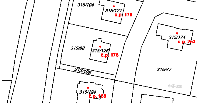 Bdeněves 175 na parcele st. 315/126 v KÚ Bdeněves, Katastrální mapa