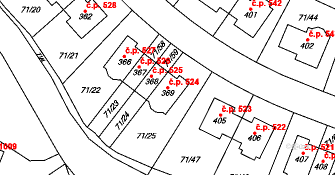 Bašť 524 na parcele st. 369 v KÚ Bašť, Katastrální mapa