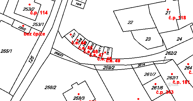 Sivice 48 na parcele st. 14/11 v KÚ Sivice, Katastrální mapa