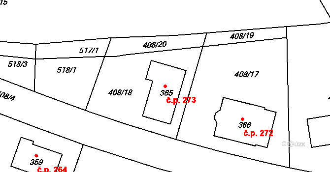 Herálec 273 na parcele st. 365 v KÚ Herálec, Katastrální mapa